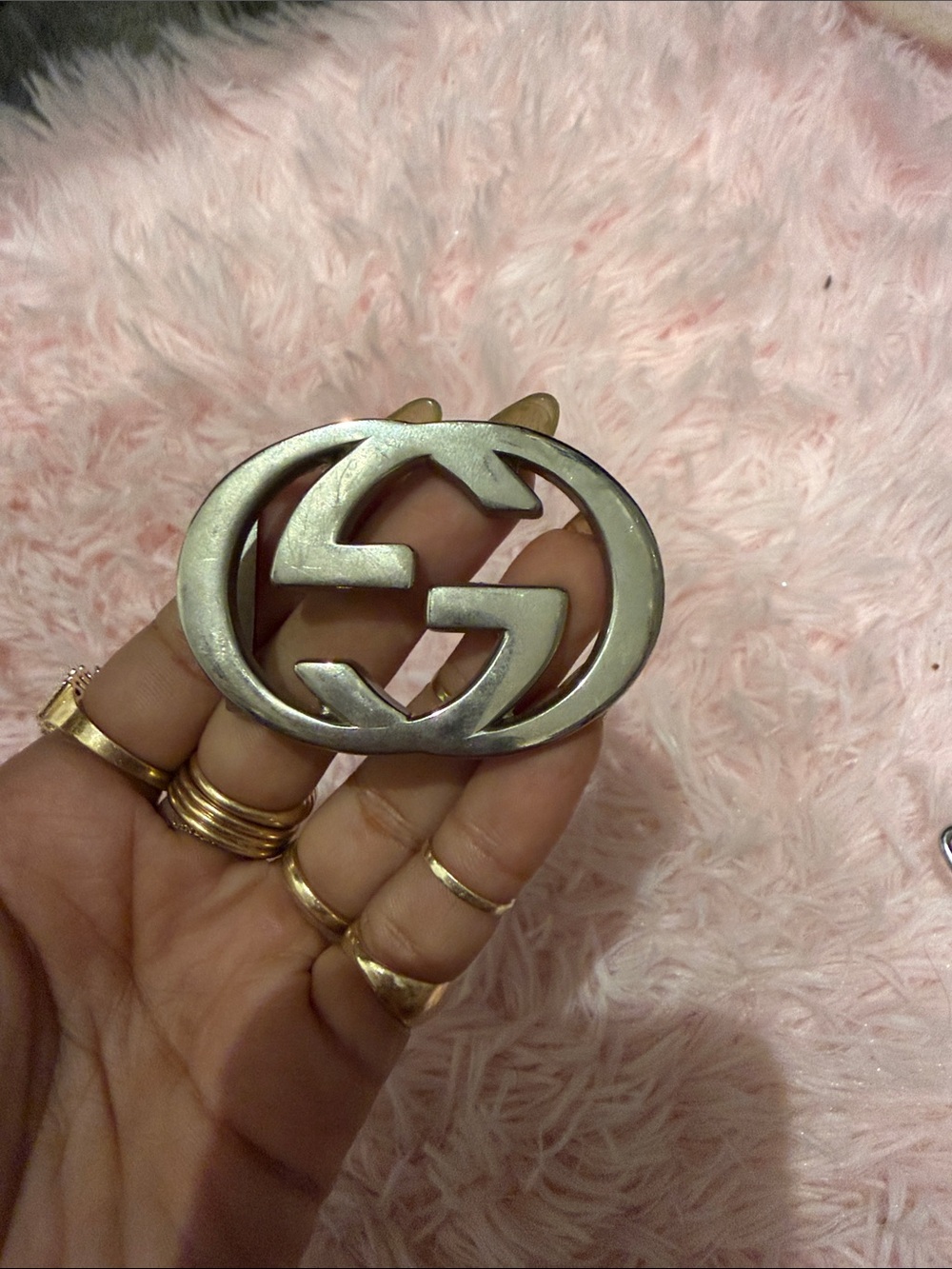 Gucci Silver Double G Logo Belt Buckle